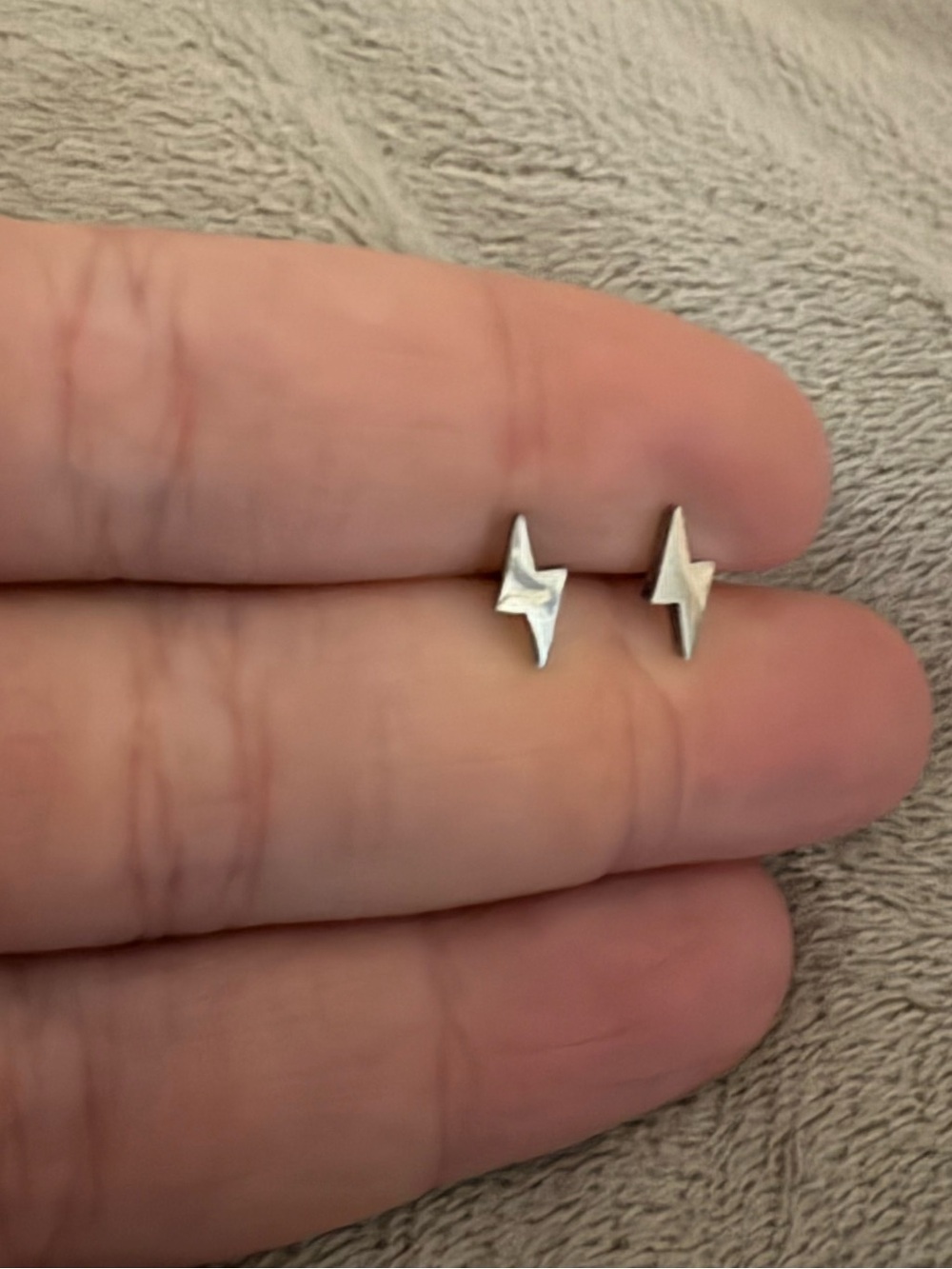 Minimal Silver Lightning Stud Earrings -  Silver